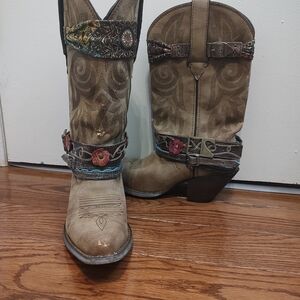 Durango Tan Floral Western Heeled Boots